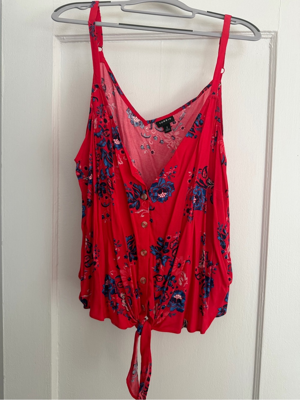torrid Red Floral Button Tie-Front Tank